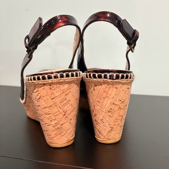 Stuart Weitzman Patent Leather Wedges Platform Peep Toe Tortoise Shell Size 9.5 - Picture 5 of 9